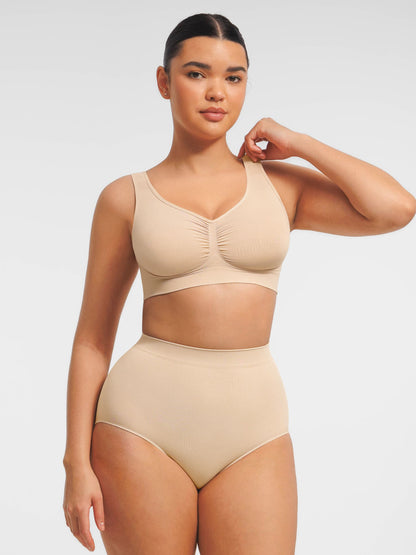 Seamless Wide Straps Bra  & Seamless Tummy Control Brief Set