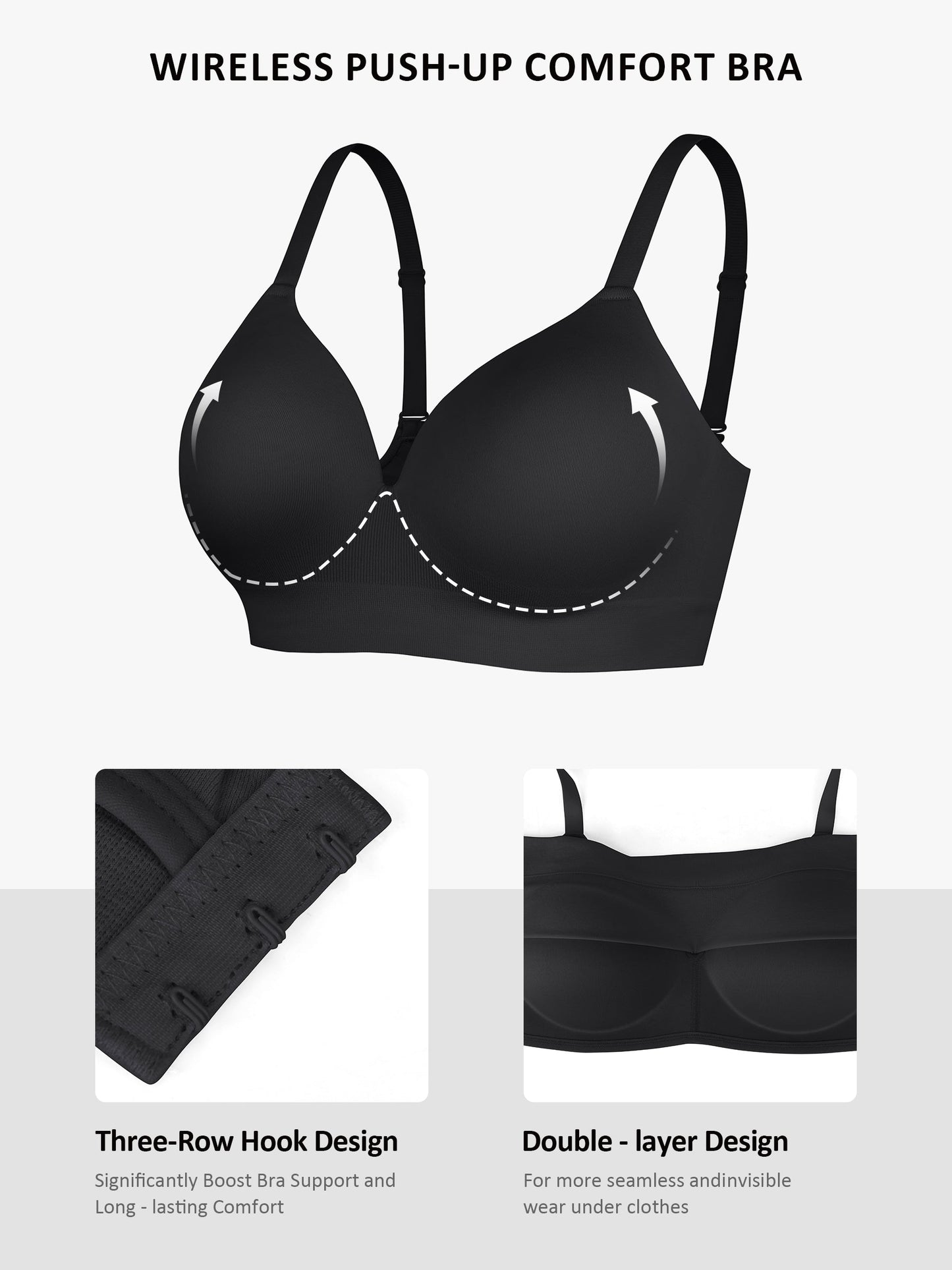Wireless Push-Up Seamless Comfort Full Coverage Bra Bundle